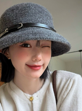 法式高级感灰色针织礼帽女秋冬