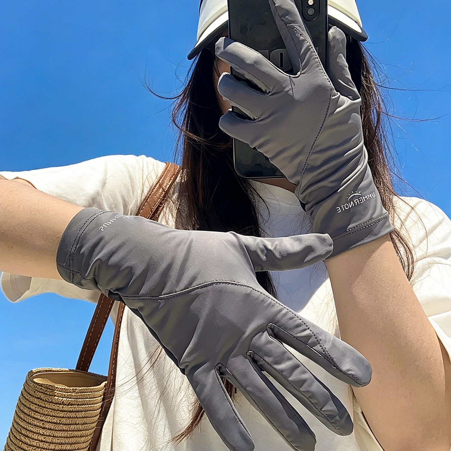 Summer electric car driving ice silk sun protection gloves for women riding sunshade touch screen anti-UV thin and breathable