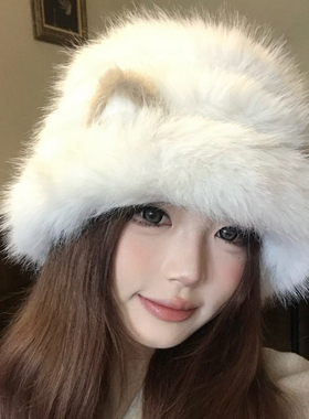 毛茸茸可爱猫耳朵渔夫帽女秋冬季