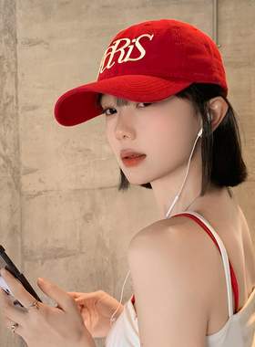 韩版ins字母刺绣红色棒球帽女