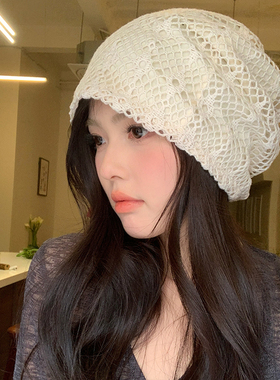 韩系白色镂空薄款堆堆帽女春夏季