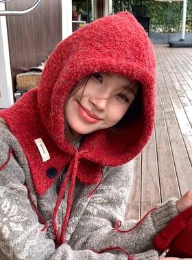 蓝色巴拉克拉法帽女秋冬季帽子