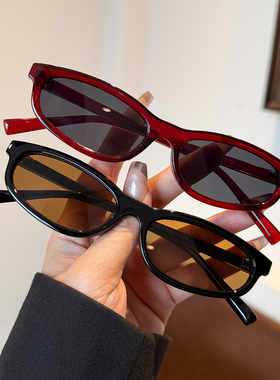 复古猫眼窄框高级感墨镜女显脸小