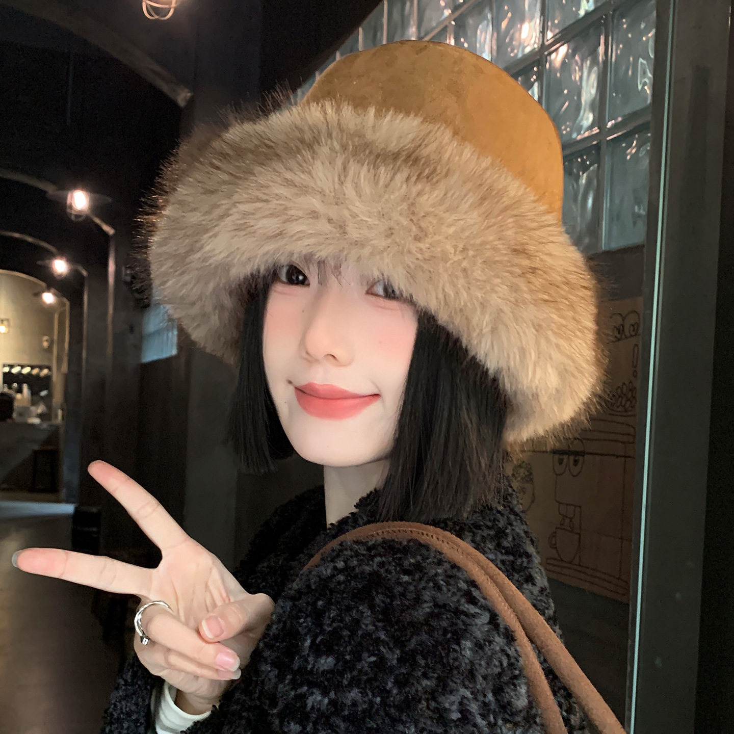 复古咖色麂皮绒渔夫帽女冬季大头围加厚防寒保暖盆帽护耳毛绒帽子,淘宝优惠券,粉丝福利购,淘宝优惠卷