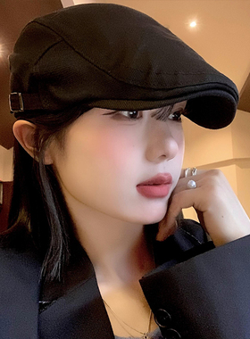 黑色大头围反戴前进帽女春秋复古