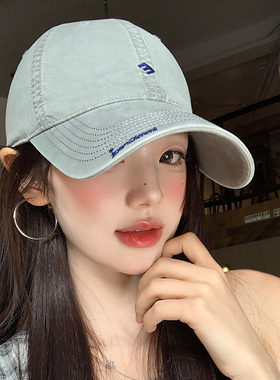 灰色字母刺绣棒球帽女大头围宽帽