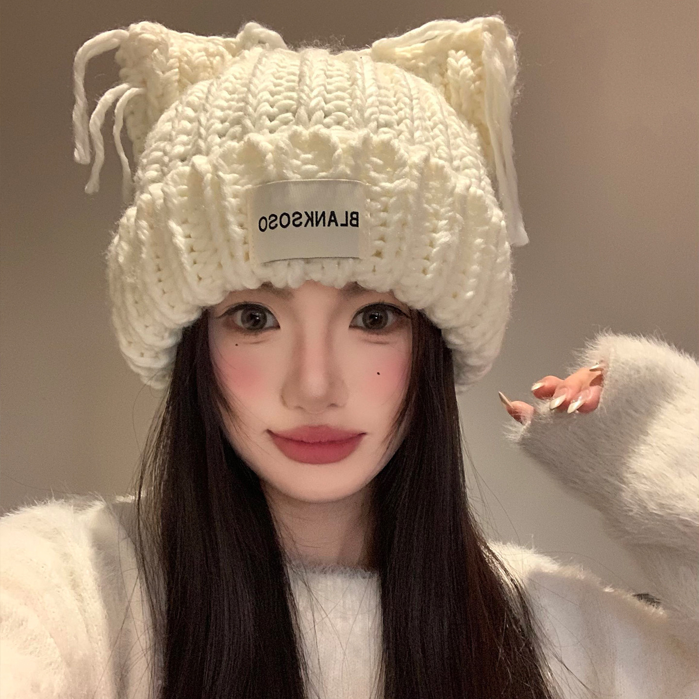 可爱猫耳朵针织帽子女秋冬季大头围冷帽显脸小加厚韩系护耳毛线帽,淘宝优惠券,粉丝福利购,淘宝优惠卷