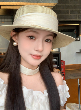 法式优雅平沿草帽女夏季海边度假