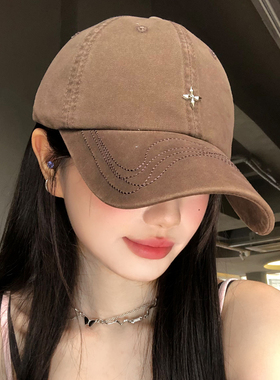 韩系设计感十字星咖色棒球帽女款