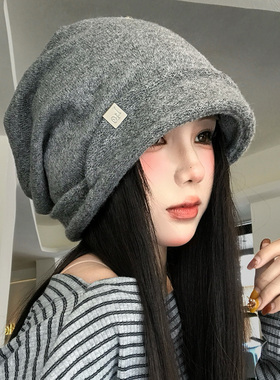 灰色翻边针织堆堆帽女秋冬韩系