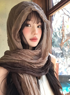 废土风复古褶皱棉麻长条丝巾女