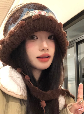 费尔岛撞色针织毛线帽女秋冬季