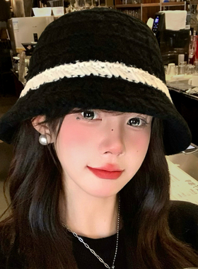 撞色针织渔夫帽女秋冬季保暖百搭