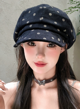复古波点软檐八角贝雷帽女春夏季