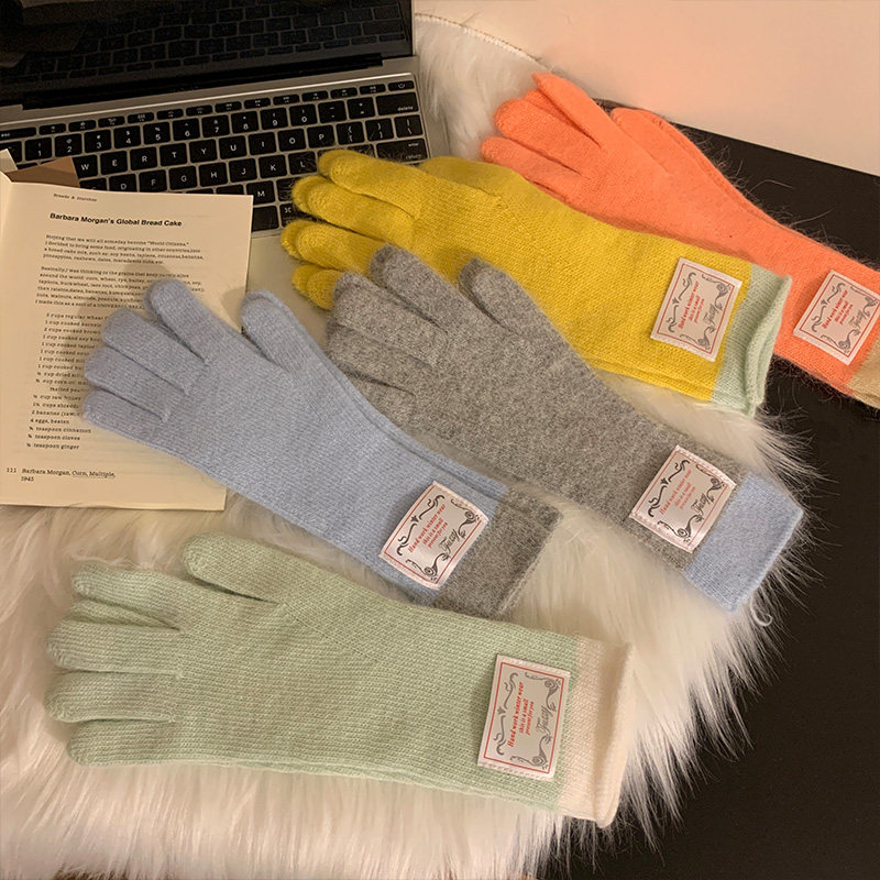 韩版贴布兔毛灰色针织手套女2025秋冬季分指保暖百搭可触屏骑行潮,淘宝优惠券,粉丝福利购,淘宝优惠卷