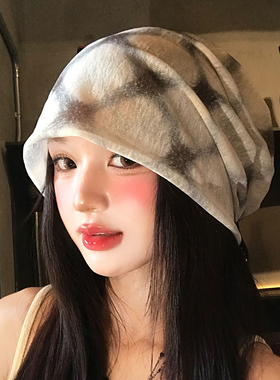 复古格纹堆堆帽女夏季时尚百搭