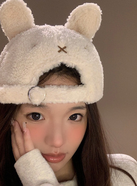 可爱兔子耳朵鸭舌帽女秋冬保暖潮