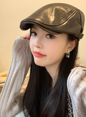 美式复古PU皮质辣妹反戴前进帽女