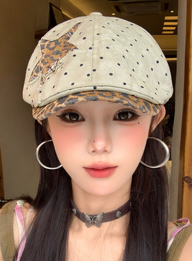 美式复古豹纹波点星星贴布前进帽
