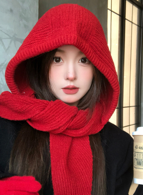 红色巴拉克拉法帽女冬季保暖针织