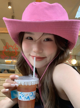 星星粉色西部牛仔帽子女夏季防晒