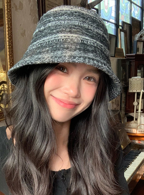 日系针织简约渔夫帽女秋冬可折叠