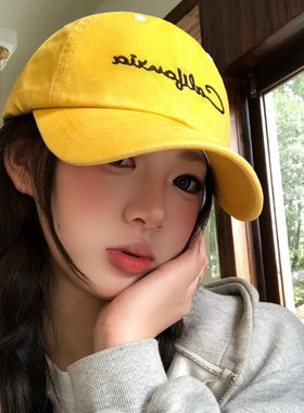 美式潮酷字母刺绣黄色棒球帽女款
