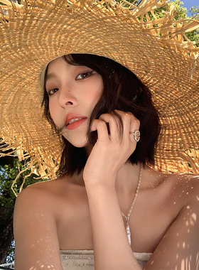 大帽檐手工编织拉菲草帽女夏度假