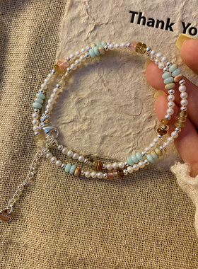 新中式彩色寿山石串珠珍珠项链女