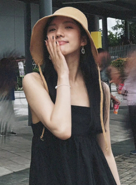 日系棉麻草帽女夏季大帽檐凉帽