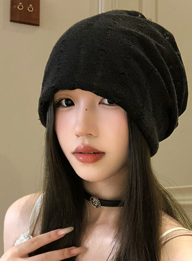 黑色镂空破洞堆堆帽女夏季薄款