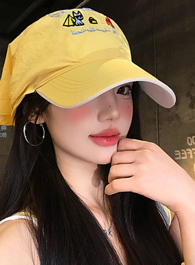 卡通嘻哈字母刺绣黄色头巾帽子女