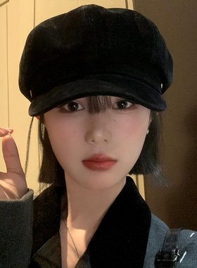 韩系新款黑色贝雷帽女春秋季