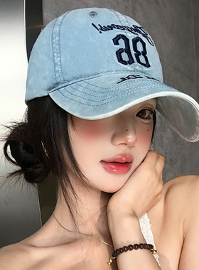 韩系刺绣水洗牛仔蓝色棒球帽女款