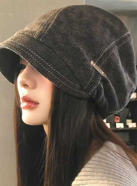 美式复古针织金属小标堆堆帽女
