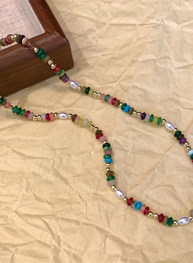 天然石彩色多巴胺项链女款高级感