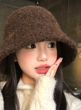 韩系咖色大头围针织渔夫帽女冬季