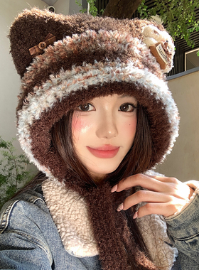可爱卡通小熊耳朵针织帽女秋冬