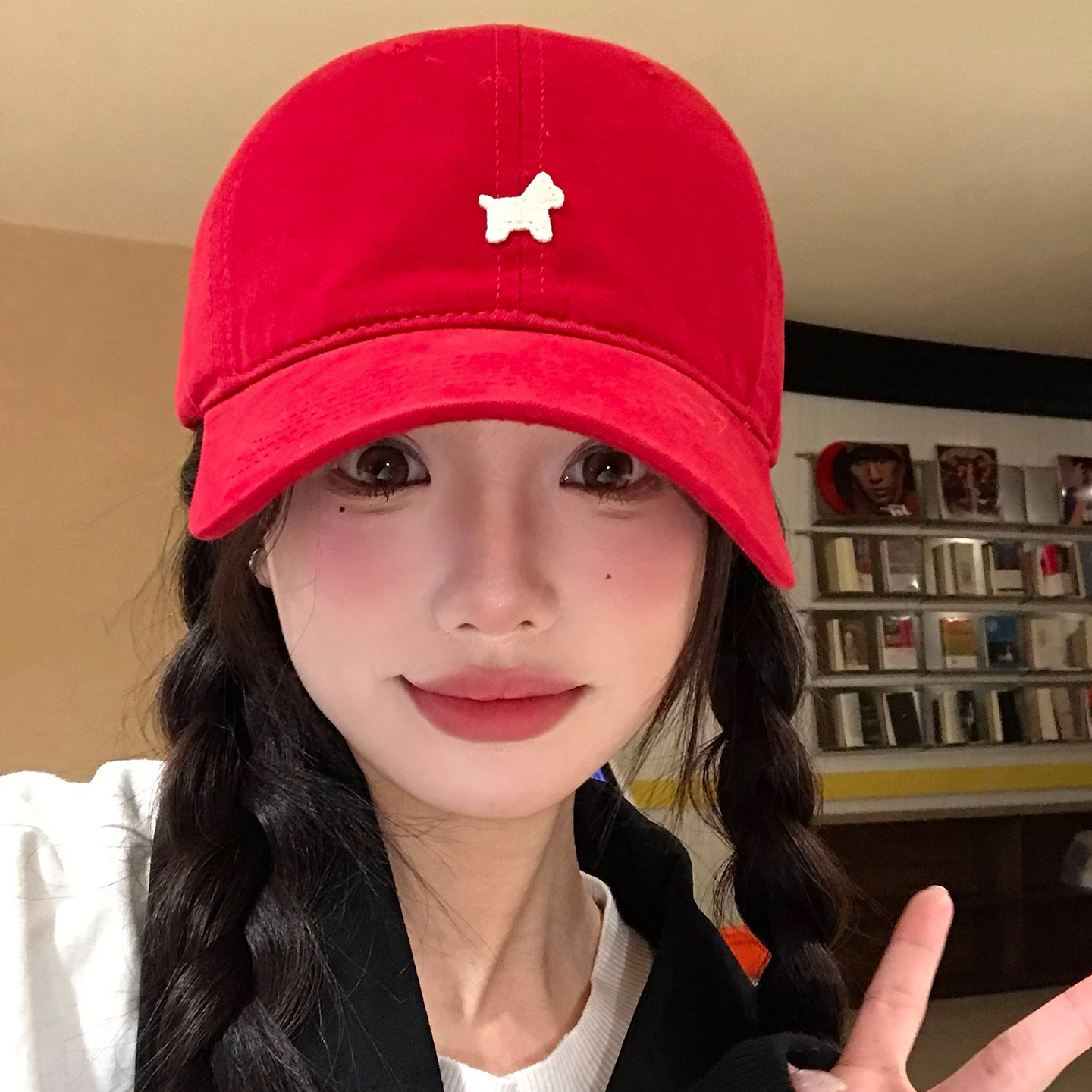 韩版刺绣小马红色棒球帽女生本命年宽帽檐大脸显脸小新款鸭舌帽子,淘宝优惠券,粉丝福利购,淘宝优惠卷