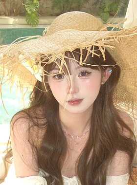 法式拉菲草帽女夏季出游海边沙滩