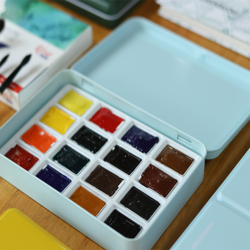 遵爵铁盒24色固体颜料空盒子白夜固体水彩学生级空盒颜料空盒罗莎16色固体水彩颜料盒子固体颜料收纳盒,淘宝优惠券,粉丝福利购,淘宝优惠卷