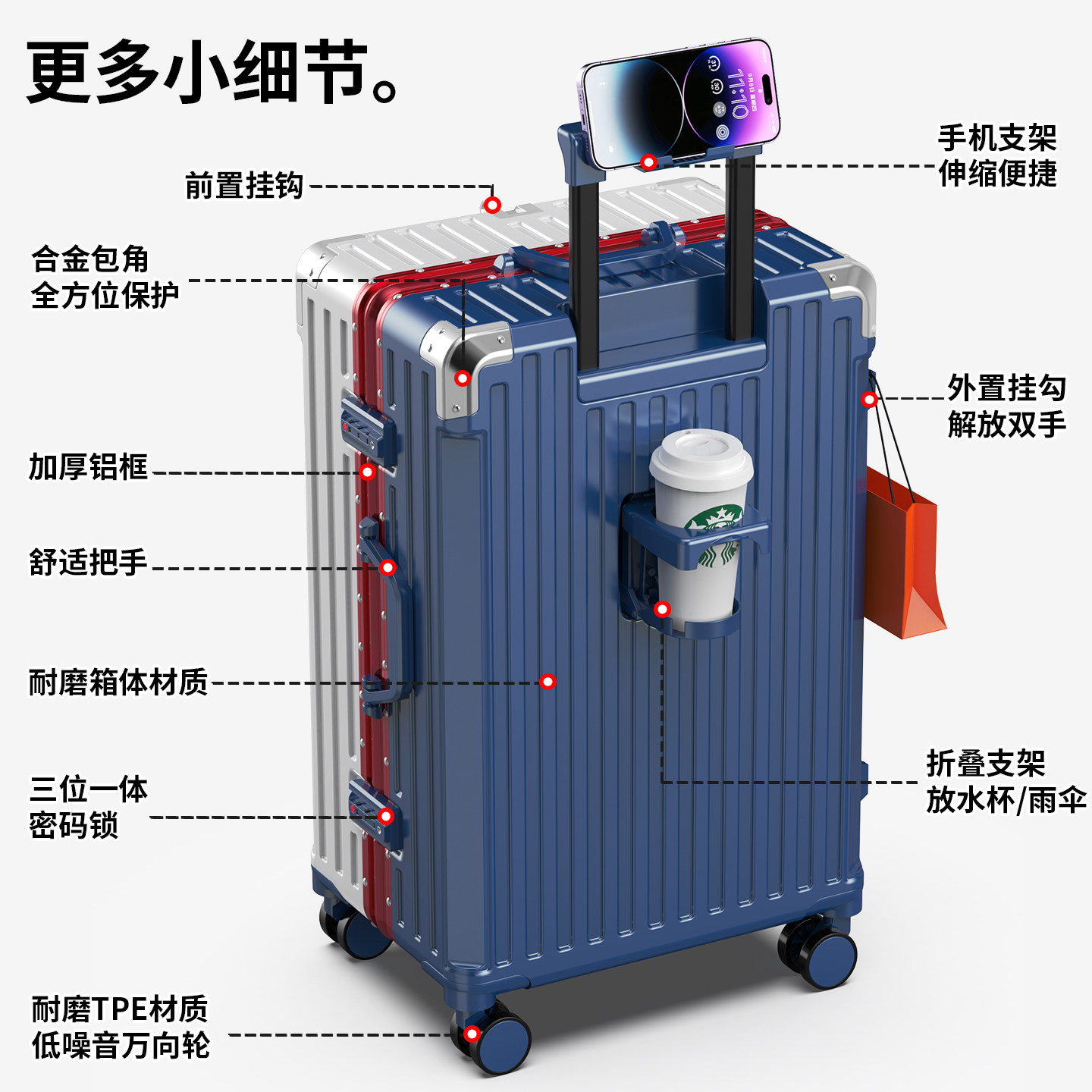 游乐者行李箱女2024新款旅行箱铝框拉杆箱男学生小登机密码皮箱子