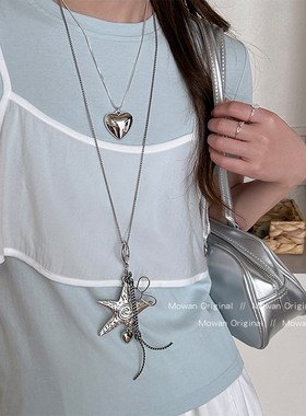 银色星星吊坠小众项链