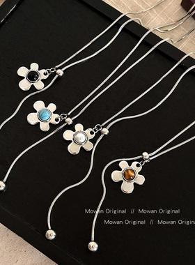 仿虎眼石花朵吊坠项链