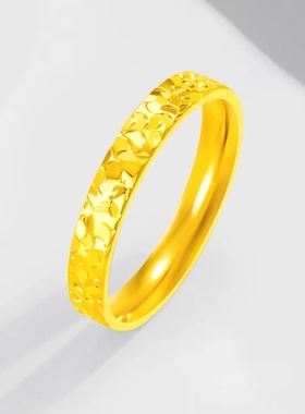 金包银碎碎金戒指男女情侣一对碎碎冰素圈指环520送女友节日礼物