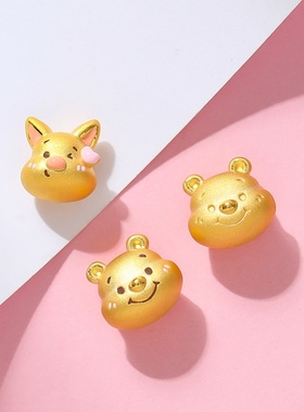 蜜罐足珠金包银微笑小熊转运珠卡通泰迪熊噗噗串珠小猪情侣款手链
