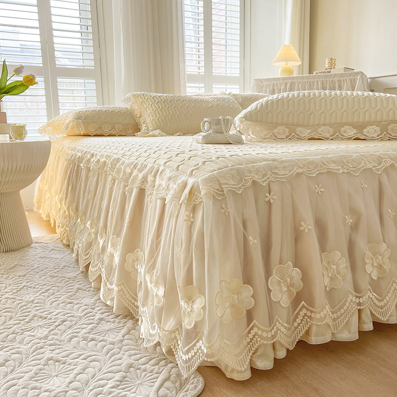 夏天乳胶冰丝凉席床裙款三件套纯色蕾丝边公主风可水洗空调软席子,淘宝优惠券,粉丝福利购,淘宝优惠卷