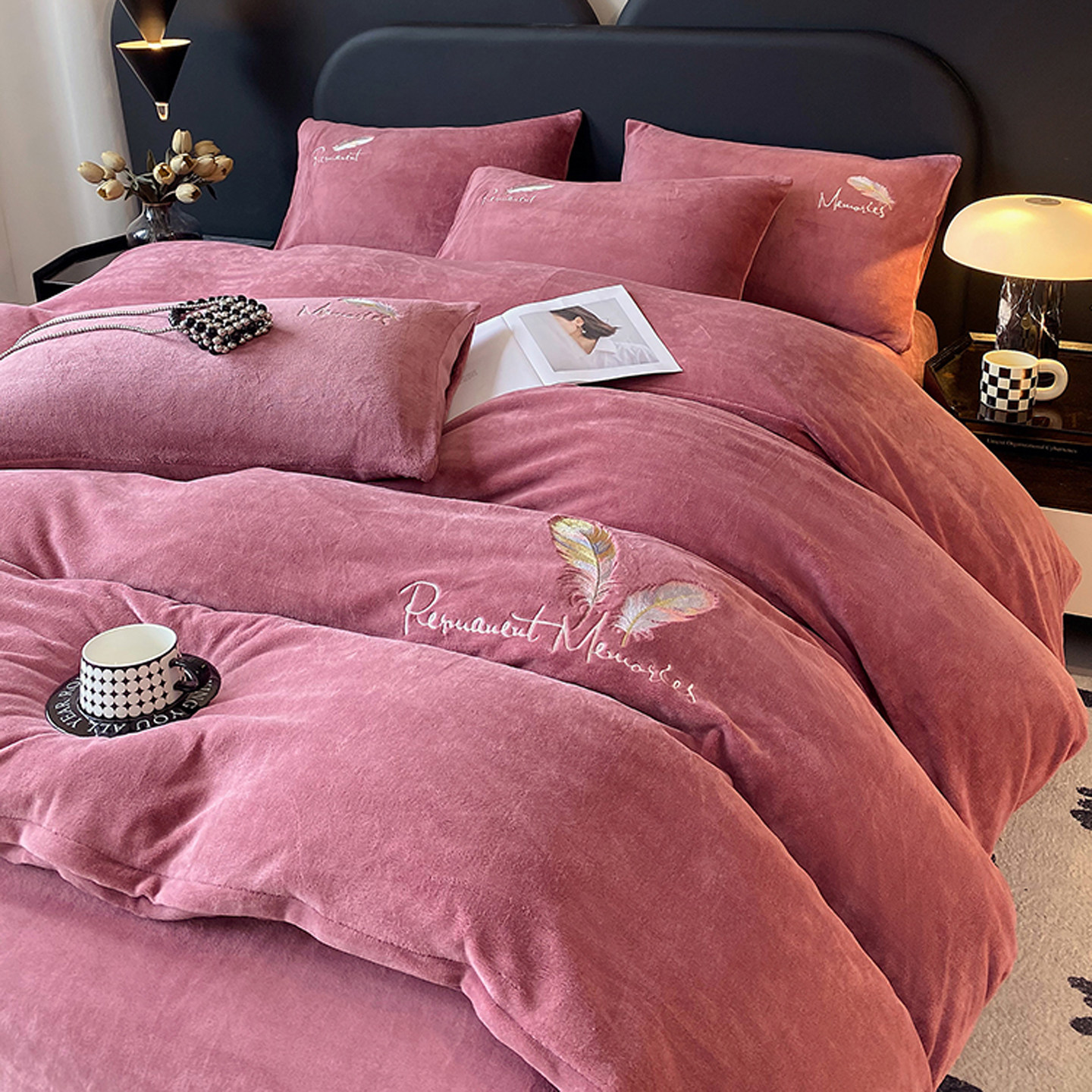 秋冬纯色轻奢刺绣加厚保暖牛奶绒被套单件双面法兰珊瑚绒加绒被罩,淘宝优惠券,粉丝福利购,淘宝优惠卷