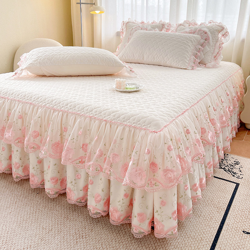 韩式A类珍珠棉单件夹棉床裙款公主风蕾丝花边防滑遮丑床罩三件套,淘宝优惠券,粉丝福利购,淘宝优惠卷