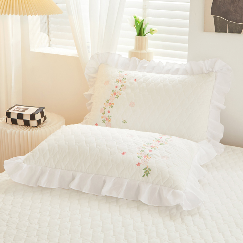 韩式花边纯色夹棉床盖单件白色公主风榻榻米床铺盖三件套四季通用 - 图2